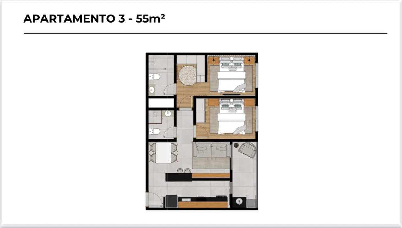 Planta do apartamento de 55 m²
