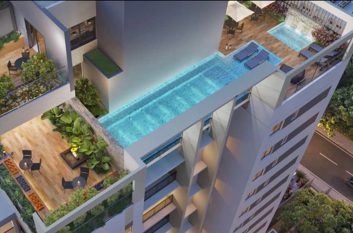 Piscina na cobertura, vista aérea (ilustrativa)